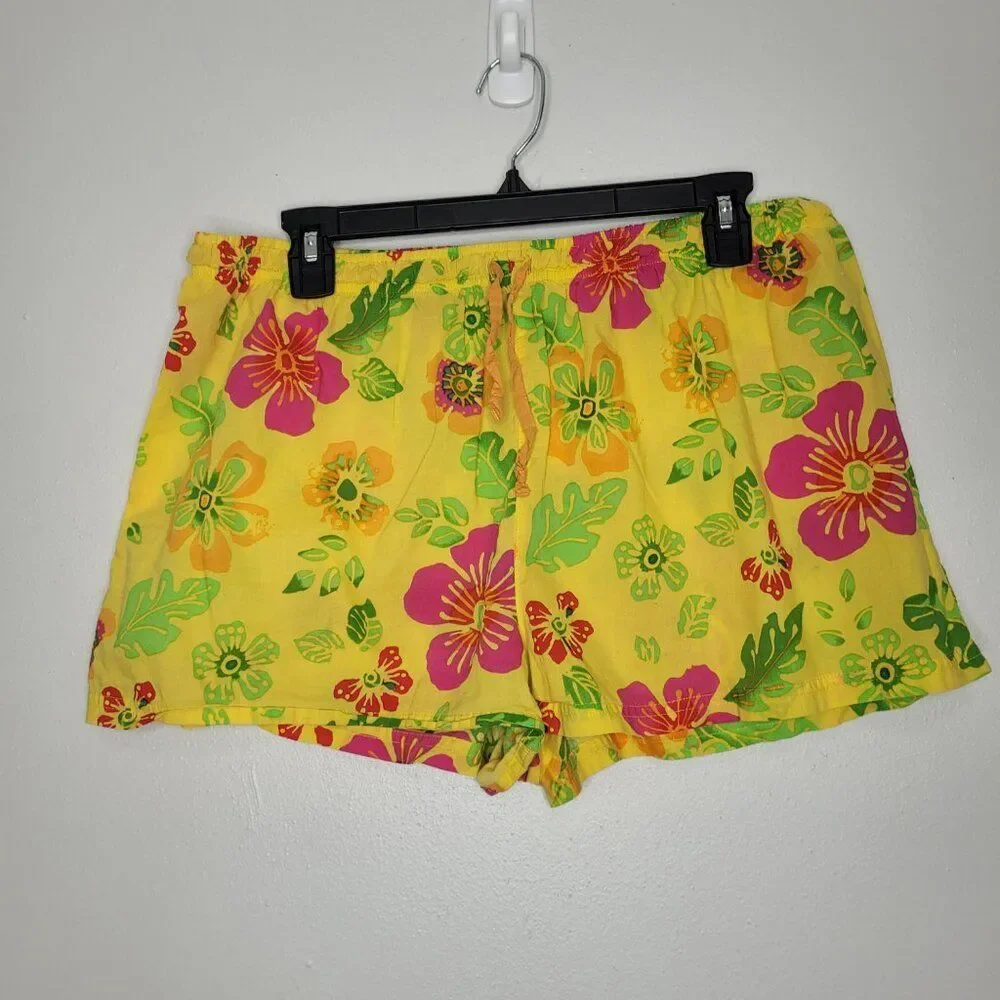 Y2k Joe Boxer yellow green pink tropical floral print pull on boxer shorts xl